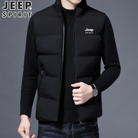 JEEP吉普马甲男士2022秋冬季商务休闲休闲无袖棉马夹外穿坎肩背心外套 M66黑色 3XL(建议150-165斤)