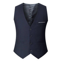 罗蒙(ROMON)高档韩版男马甲西装修身背心春秋休闲免烫商务礼服伴郎职业正装 藏蓝色 高品质款 XS 30-40斤