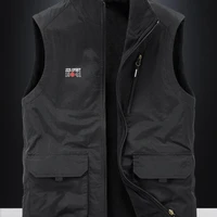 JEEP吉普速干薄款马甲男士春夏季户外运动钓鱼摄影防水透气快干宽松大码男装无袖工装外套立领坎肩潮 黑色加绒双面穿 XXL建议160斤左右