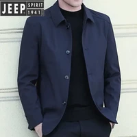 吉普(JEEP)2023春秋季新款中老年 外套男士夹克 披领扣子款男装爸爸 藏青色(翻领扣子款) XL (适合130-150)