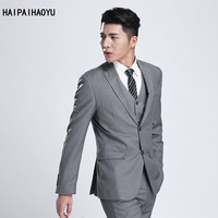 HAIPAIHAOYU 西服男修身单西纯色正装西装外套商务职业装双开衩 灰色两粒扣单上衣 XXL/180
