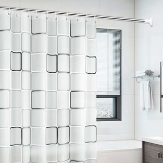 美居客 浴帘杆套装 1.6m+1.8*1.8m 黑白方块