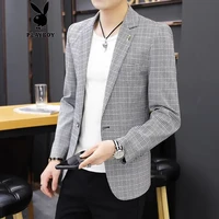 花花公子 西服男春秋新款帅气修身单西春季外套男士休闲小西装韩版潮流千鸟格西服上衣 M818黑白格 XL (120-135斤)