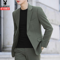 花花公子西装男春季新款外套男士休闲上衣时尚轻商务易打理西服男 绿色 L