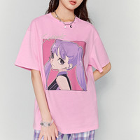 女式短袖t恤夏季粉色二次元宽松上衣2023新款 M 粉色