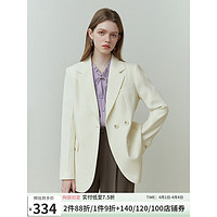 范思蓝恩23FS11220 韩版垫肩西装外套女2023春季新款复古休闲西服 奶白色 XS