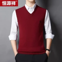 恒源祥背心男 春秋男士抗菌针织衫V领男士套头毛衣马甲坎肩 51QK2103 紫红 190/104A