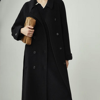 FANSILANEN 范思蓝恩 女士羊毛中长款大衣 Z214046 黑色 XS