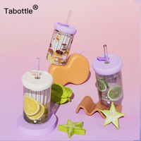 Tabottle玻璃杯女花茶吸管杯贪杯茶水分离杯子耐高温简约纯色水杯