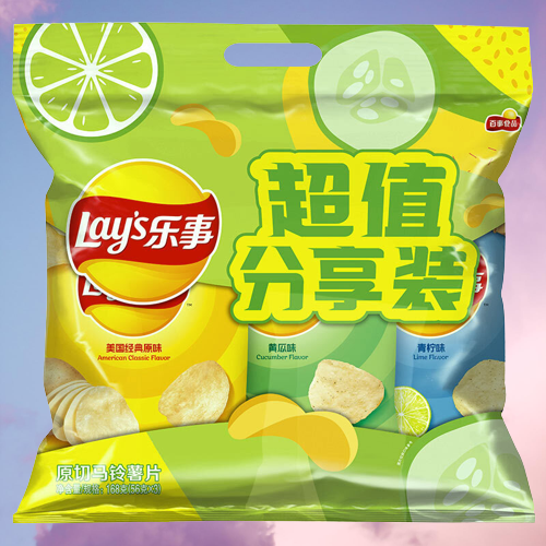 Lay's 乐事 原切马铃薯片分享装 3口味 168g（原味+黄瓜味+青柠味）