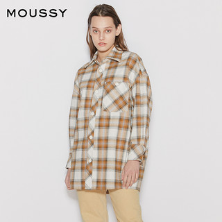 MOUSSY  春季新款中长款休闲宽松格纹撞色衬衫女010FSB30-2150