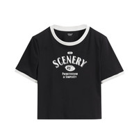 INMAN 茵曼 女士圆领短袖T恤 18225216 午夜黑 L