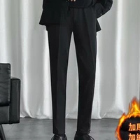 佐优品坠感小西裤男九分裤子韩版潮流修.身小脚休闲长裤春秋直筒西装裤 (1件)加绒黑色(长裤) 32建议130-140斤内