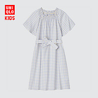 UNIQLO 优衣库 童装/女童/大童 格子连衣裙(短袖洋装含腰带 夏款)447800