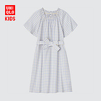 UNIQLO 优衣库 童装/女童/大童 格子连衣裙(短袖洋装含腰带 夏款)447800