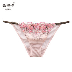 真丝内裤女春夏季桑蚕丝甜美性感蕾丝网纱镂空裤头透明低腰三角裤