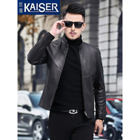 凯撒(KAISER)真皮夹克男真皮皮衣男士绵羊皮立领短款商务休闲干部装爸爸外套薄 羽绒加厚款 165/M(适合90-110斤)