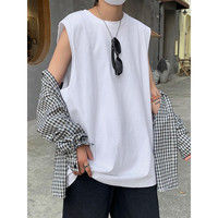 NEW Ormode 背心男潮宽松ins夏季新款休闲无袖短袖港风简约男生坎肩上衣服潮牌学生休闲汗衫 白色 2XL