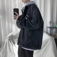 骑佐牛仔外套男春秋季新款潮流韩版百搭水洗翻领夹克港风宽松大码上衣 黑色-1136 2XL