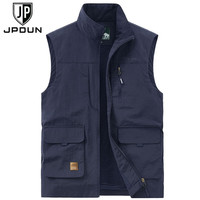 JP 户外男士马甲多口袋休闲工装背心薄款速干马夹677 蓝色 5XL(适合200斤-215斤)