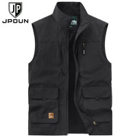 JP 户外男士马甲多口袋休闲工装背心薄款速干马夹677 黑色 XL(适合140斤-155斤)