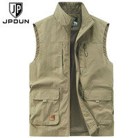 JP 户外男士马甲多口袋休闲工装背心薄款速干马夹677 卡其色 5XL(适合200斤-215斤)