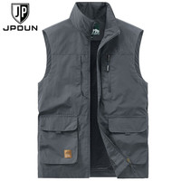 JP 户外男士马甲多口袋休闲工装背心薄款速干马夹677 灰色 3XL(适合170斤-185斤)