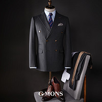 G·MONS 吉约蒙 戗驳领条纹双排扣西服GXF0616