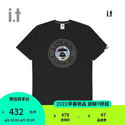 Aape it Aape男装短袖T恤2023春夏新品休闲潮流猿颜图案印花1264XXK BKX/黑色 L