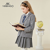 抖音超值购：YeeHoO 英氏 女童学院风套装儿童西服裙子两件套春季洋气中大童英伦Q2034