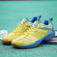 jiangtian 绛天 乒乓球鞋男鞋女专业牛筋底室内抓地网眼透气弹性男士比赛减震多功能综训练鞋舒适羽毛球运动鞋 黄蓝 39