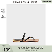 CHARLES & KEITH CHARLES&KEITH;春夏女鞋CK1-70380936女斜绊带方头夹趾凉拖鞋 金色全尺码有货 黑色35码有货