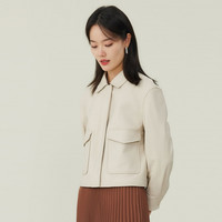 商场同款皮衣新品春季新款真皮短款时尚外套皮夹克女 L 乳白色