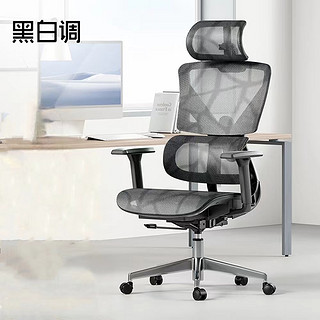 PLUS会员：HBADA 黑白调 E201BGA 人体工学椅电脑椅网椅 黑色