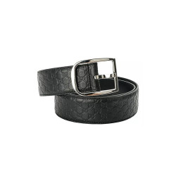 gucci 古驰 预售两周gucci/古驰 男士黑色皮革老花压花银扣腰带449716