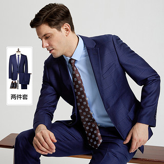 秋季商务职业装婚庆礼服格纹西装套装男新郎服 B52 蓝色（第二批）