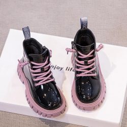 Platube .女童鞋马丁靴2022秋冬季新款棉鞋儿童靴子加绒短靴秋冬款小女孩冬鞋wj 粉紫色（保暖加绒） 29码内长17.6cm