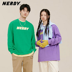 NERDY logo印花男女同款纯棉长袖T恤