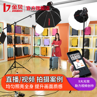金贝 JINBEI EF220W LED摄影灯直播柔光灯视频摄像灯摄影棚人像静物拍照补光灯太阳灯淘宝直播间常亮灯影视打光灯 A套 EF220单灯套 65CM柔光球