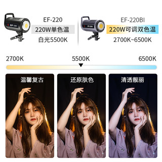 金贝 JINBEI EF220W LED摄影灯直播柔光灯视频摄像灯摄影棚人像静物拍照补光灯太阳灯淘宝直播间常亮灯影视打光灯 A套 EF220单灯套 65CM柔光球