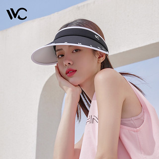 VVC遮阳帽防晒帽夏季女运动太阳帽防紫外线百搭遮脸遮面遮阳防护帽子 时尚款-小字母（黑） 可调节帽围--防风绳设计