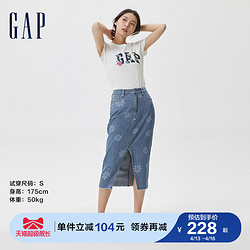 Gap 盖璞 女装春季2023新款印花美式牛仔半身裙601859时尚休闲铅笔裙