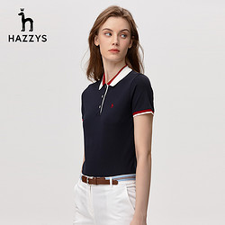 HAZZYS 哈吉斯 短袖T恤女士夏季新款休闲英伦Polo衫条纹领体恤上衣