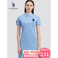 U.S. POLO ASSN.US保罗polo裙女夏季新款纯色时尚宽松简约POLO领连身裙女装 天蓝色 S 155/80A