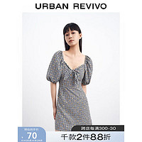 URBAN REVIVO UR新款女装法式甜美小个子格子碎花连衣裙WL18S7AF2001 浅黑灰色格子