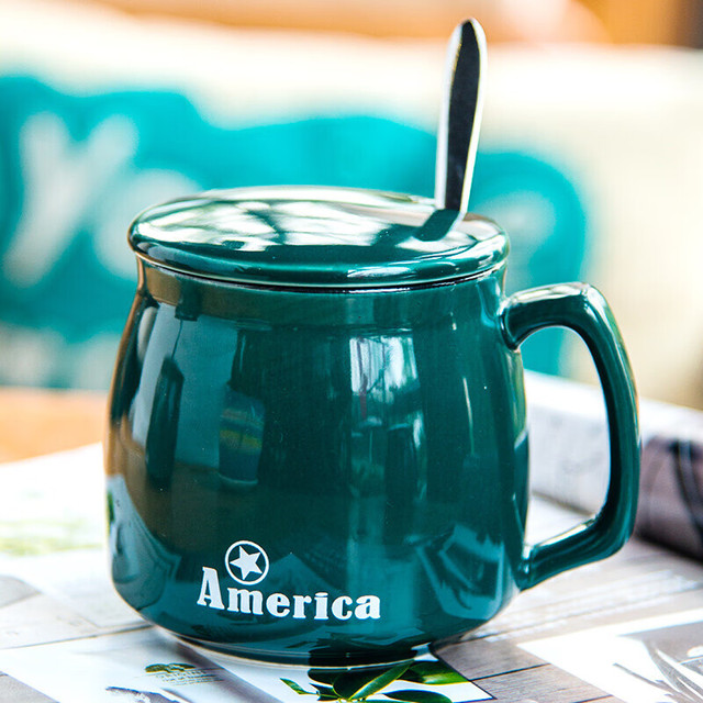 瓷魂 早餐陶瓷马克杯情侣咖啡杯牛奶杯带盖带勺办公杯水杯