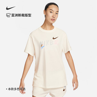 NIKE 耐克 官方女子T恤夏新款宽松纯棉印花针织棉舒适FJ7714