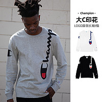 Champion 秋冬季新款纯色大C印花LOGO圆领长袖t恤女打底上衣情侣款