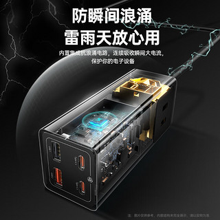 BASEUS 倍思 灵傲系列 CCGAN65-3ACC 幻银版 多功能充电插座 双Type-c/双USB-A/3插孔 65W