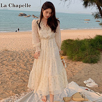 La Chapelle 连衣裙女2023夏季新长款裙子女韩版时尚碎花裙女杏色M